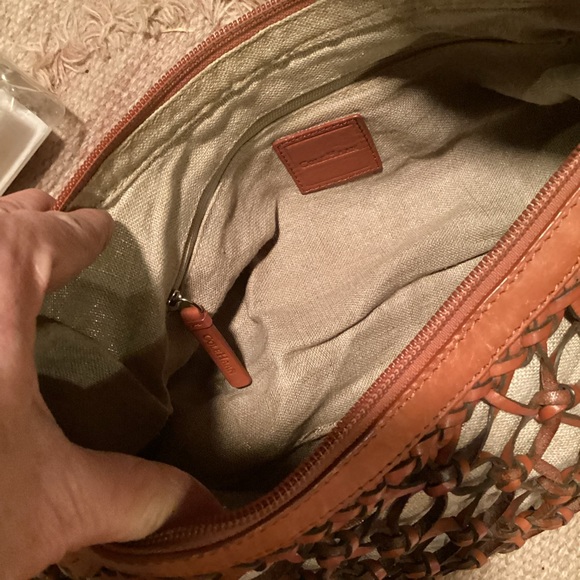 COLE HAAN DARA COLLECTION BROWN LEATHER WOVEN HANDBAG - Picture 3 of 13